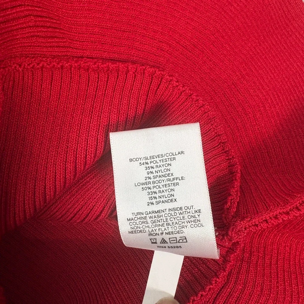 Express Ribbed Sweetheart Neckline Ruffle Peplum Sweater Womens XL Red Ruffle